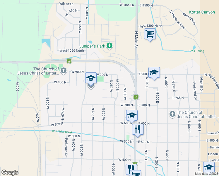 map of restaurants, bars, coffee shops, grocery stores, and more near 262 West 800 North in Brigham City