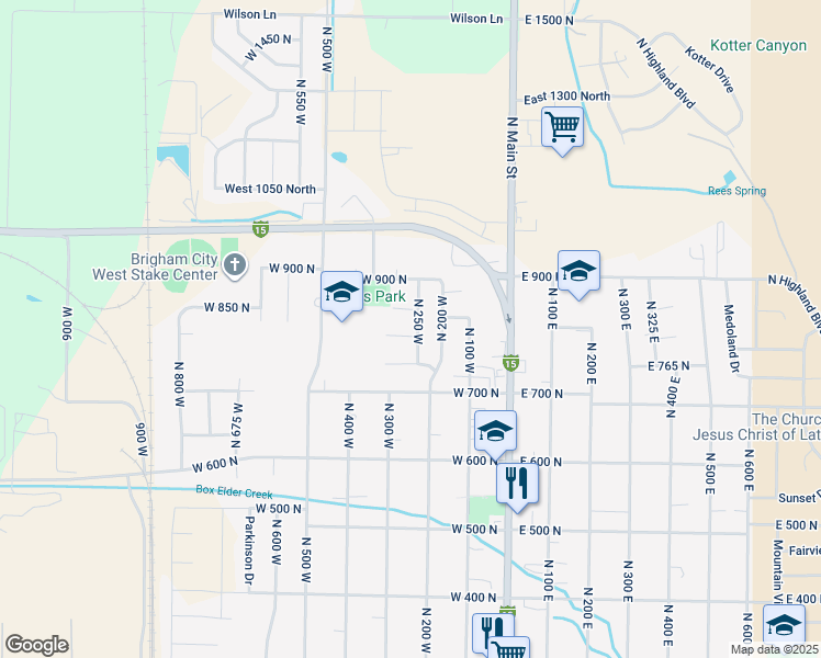 map of restaurants, bars, coffee shops, grocery stores, and more near 262 West 800 North in Brigham City