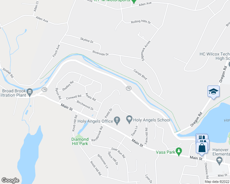 map of restaurants, bars, coffee shops, grocery stores, and more near 132 Stevenson Road in Meriden