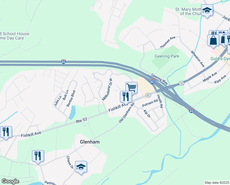 map of restaurants, bars, coffee shops, grocery stores, and more near 6(G Millholland Drive in Fishkill
