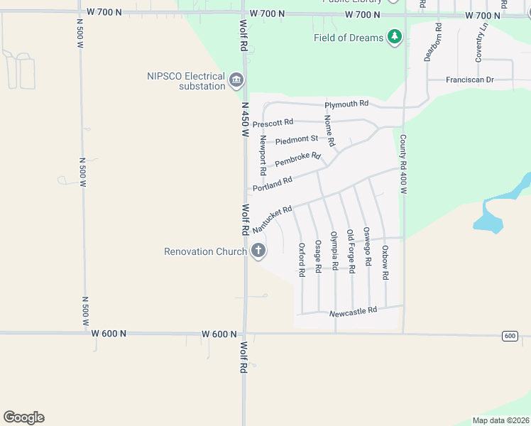 map of restaurants, bars, coffee shops, grocery stores, and more near 454-482 Portland Road in Valparaiso