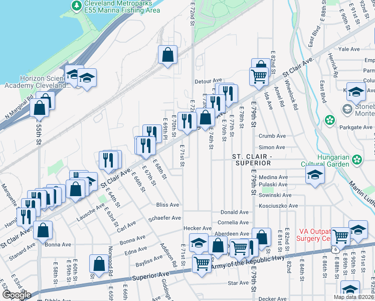 map of restaurants, bars, coffee shops, grocery stores, and more near 993 Constance Court in Cleveland