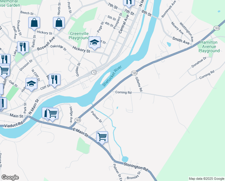 map of restaurants, bars, coffee shops, grocery stores, and more near 2 Corning Road in Preston