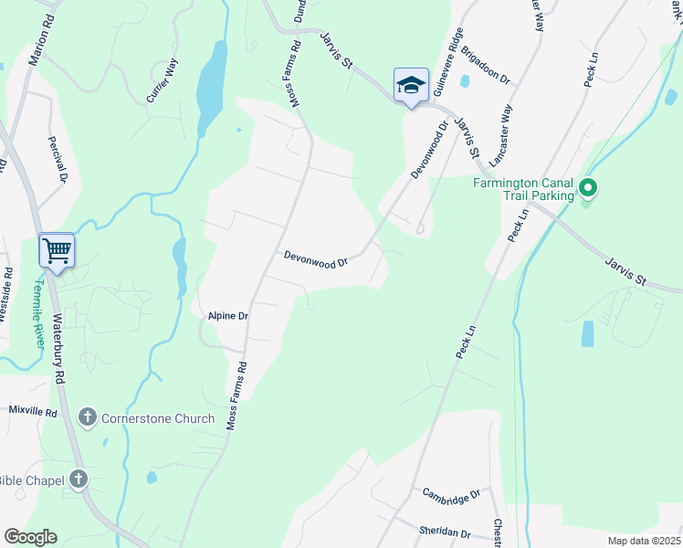 map of restaurants, bars, coffee shops, grocery stores, and more near 755 Devonwood Drive in Cheshire