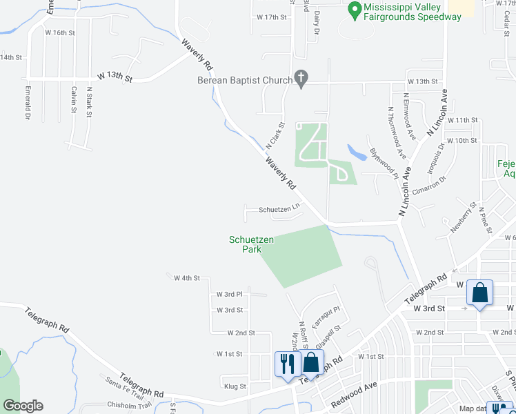 map of restaurants, bars, coffee shops, grocery stores, and more near 3314 Schuetzen Lane in Davenport