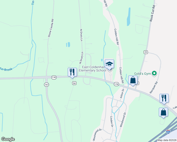 map of restaurants, bars, coffee shops, grocery stores, and more near 16 Fleetwood Drive in Newburgh