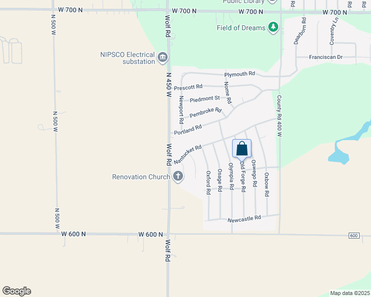 map of restaurants, bars, coffee shops, grocery stores, and more near 454-482 Portland Road in Valparaiso