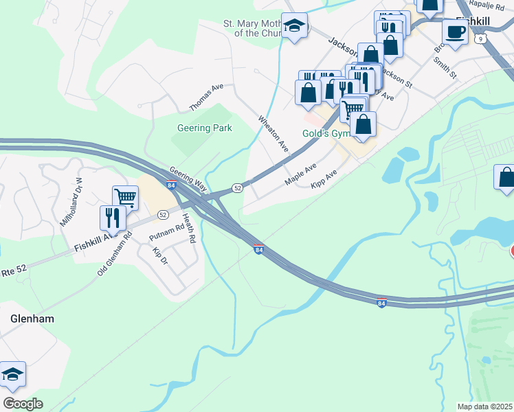 map of restaurants, bars, coffee shops, grocery stores, and more near 72 Maple Avenue in Fishkill
