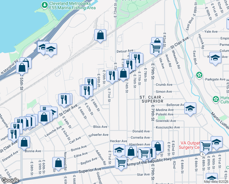 map of restaurants, bars, coffee shops, grocery stores, and more near 993 Constance Court in Cleveland