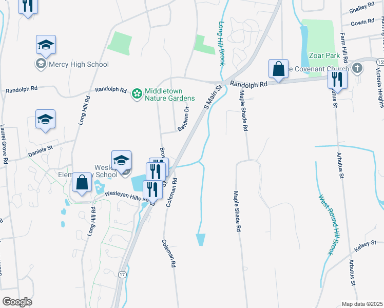 map of restaurants, bars, coffee shops, grocery stores, and more near in Middletown