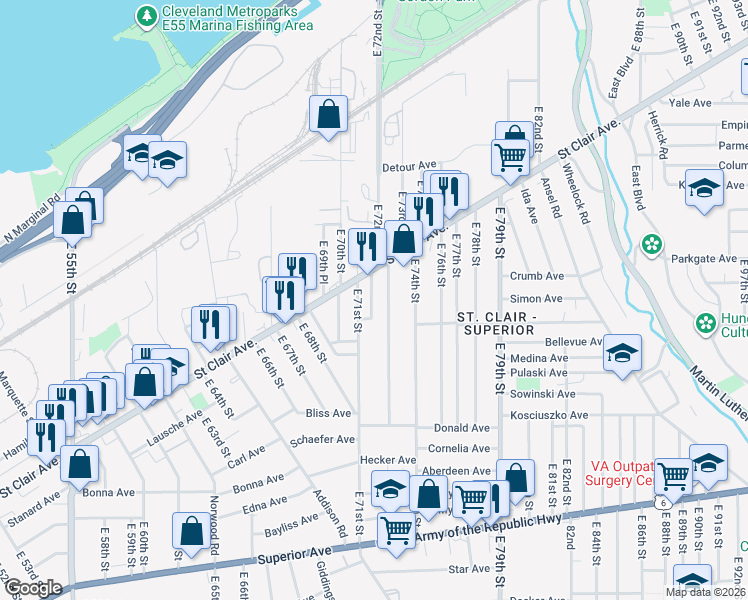 map of restaurants, bars, coffee shops, grocery stores, and more near 993 Constance Court in Cleveland
