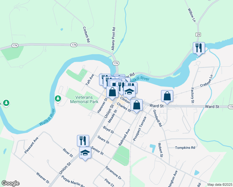 map of restaurants, bars, coffee shops, grocery stores, and more near 84 Clinton Street in Montgomery
