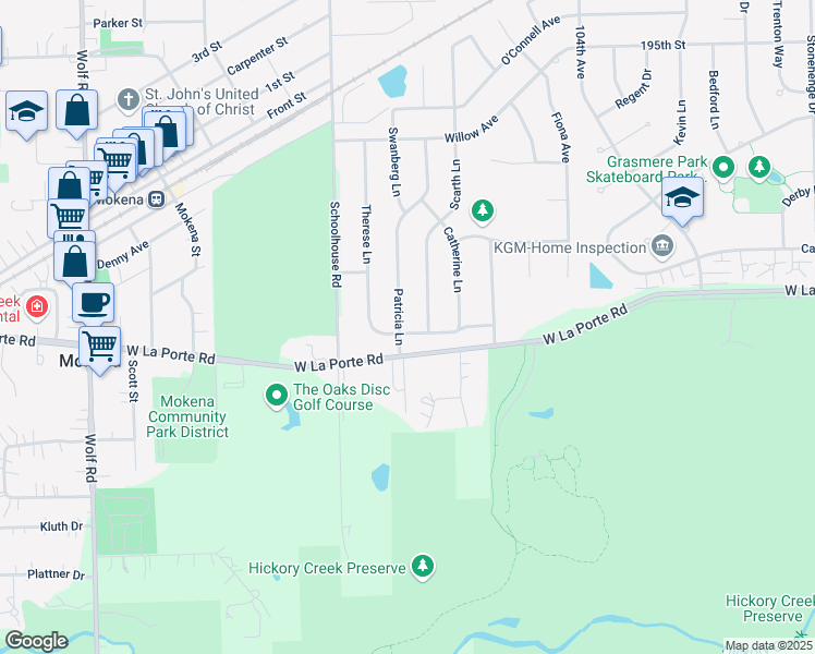 map of restaurants, bars, coffee shops, grocery stores, and more near 19938 Scarth Lane in Mokena