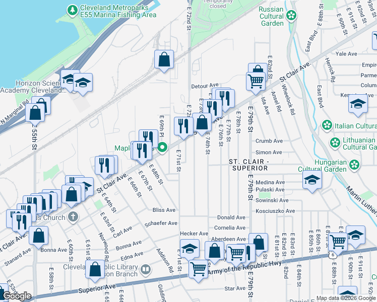 map of restaurants, bars, coffee shops, grocery stores, and more near 993 Constance Court in Cleveland