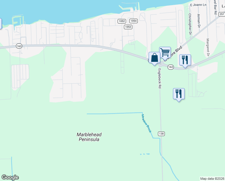 map of restaurants, bars, coffee shops, grocery stores, and more near 7596 East Harbor Road in Lakeside Marblehead
