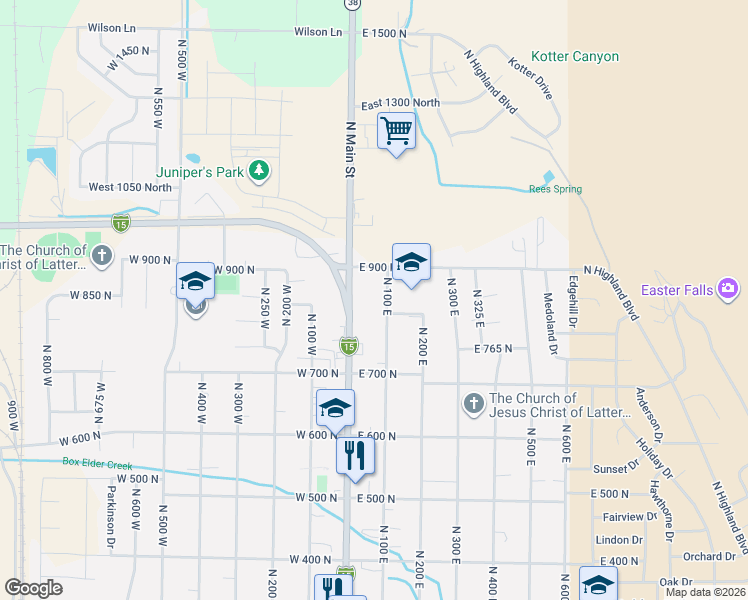 map of restaurants, bars, coffee shops, grocery stores, and more near 815 North 100 East in Brigham City