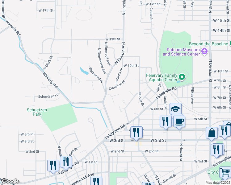 map of restaurants, bars, coffee shops, grocery stores, and more near 815 Cimarron Drive in Davenport