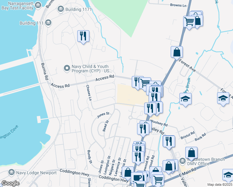 map of restaurants, bars, coffee shops, grocery stores, and more near 8 Casey Drive in Middletown