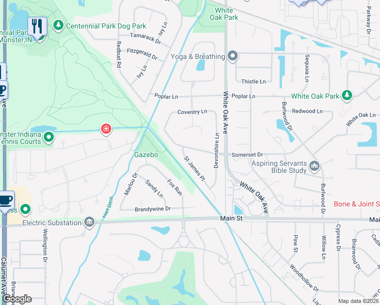 map of restaurants, bars, coffee shops, grocery stores, and more near 1438 Somerset Drive in Munster