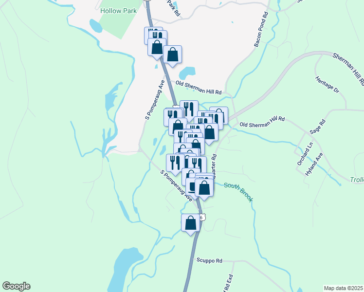 map of restaurants, bars, coffee shops, grocery stores, and more near 660 Main Street South in Woodbury