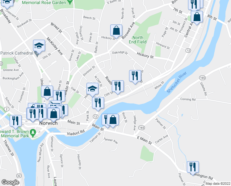 map of restaurants, bars, coffee shops, grocery stores, and more near 16 Roath Street in Norwich