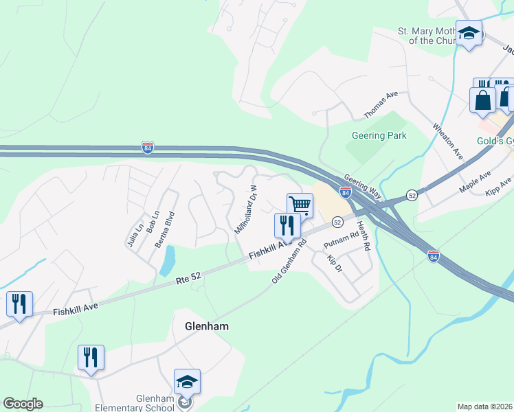 map of restaurants, bars, coffee shops, grocery stores, and more near 8 Millholland Drive in Fishkill