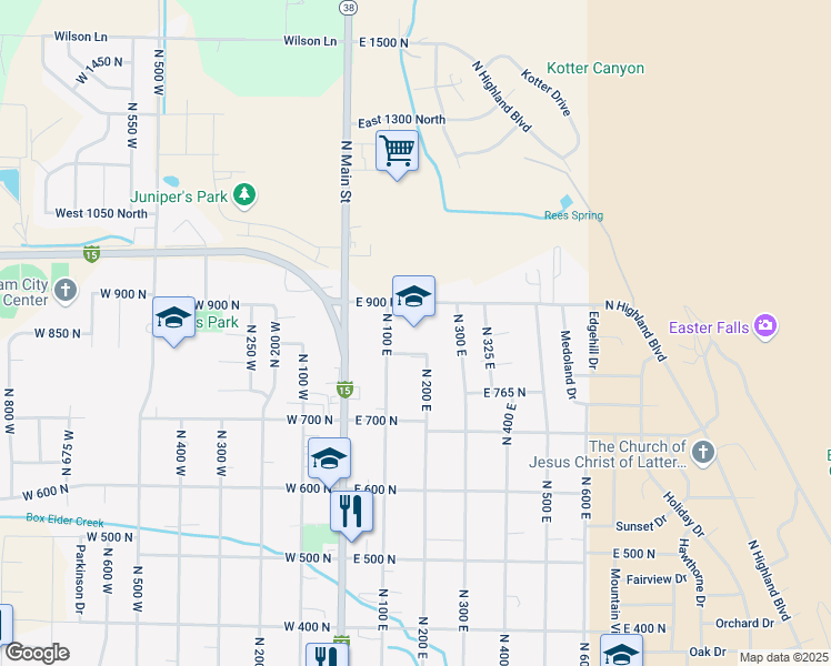 map of restaurants, bars, coffee shops, grocery stores, and more near 820 North 100 East in Brigham City