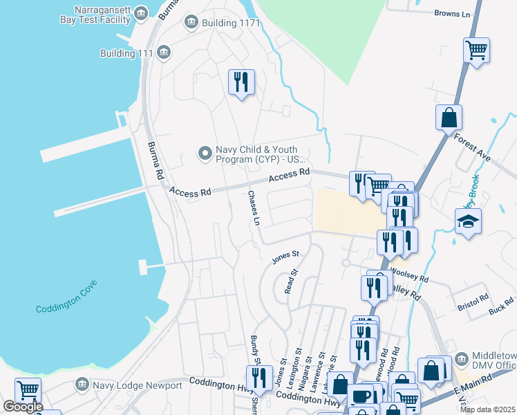 map of restaurants, bars, coffee shops, grocery stores, and more near 21 Murphy Circle in Middletown