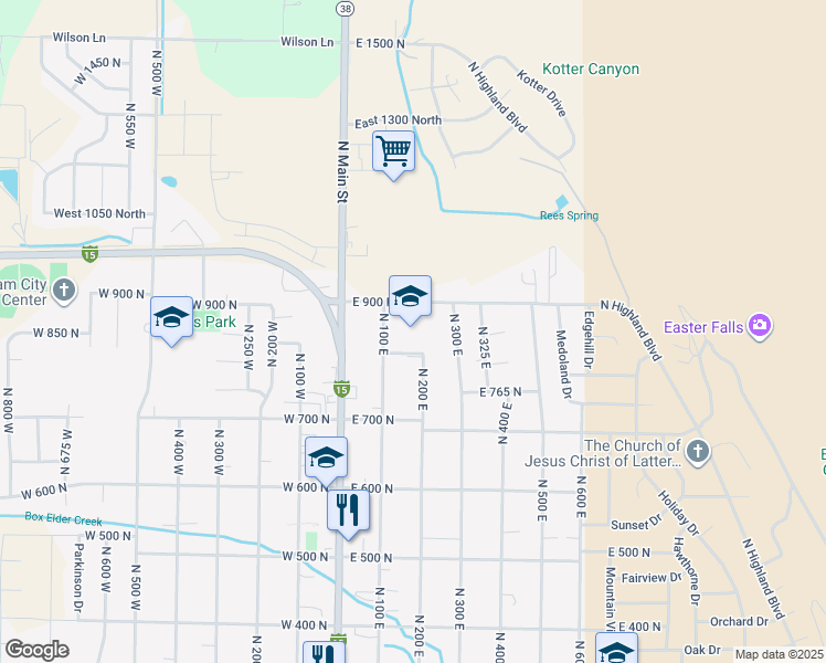 map of restaurants, bars, coffee shops, grocery stores, and more near 820 North 100 East in Brigham City