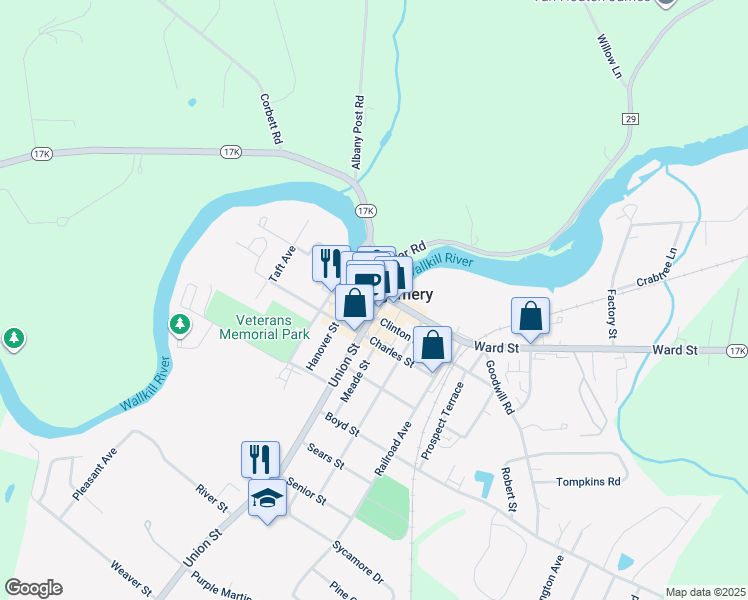 map of restaurants, bars, coffee shops, grocery stores, and more near 84 Clinton Street in Montgomery