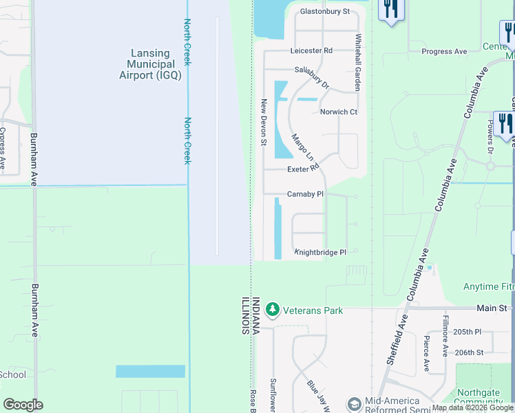 map of restaurants, bars, coffee shops, grocery stores, and more near 10224 New Devon Street in Munster