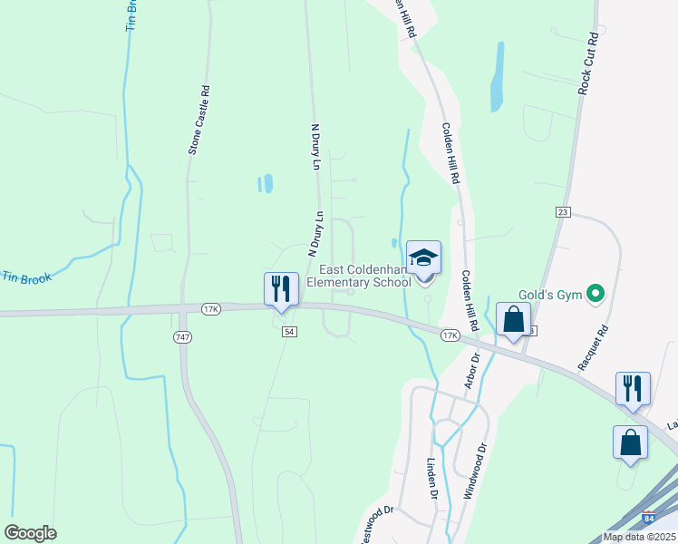 map of restaurants, bars, coffee shops, grocery stores, and more near 16 Fleetwood Drive in Newburgh