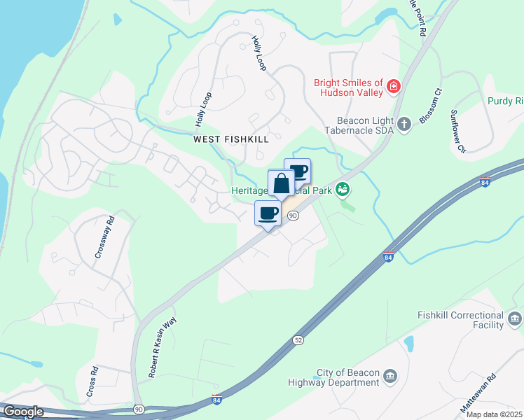 map of restaurants, bars, coffee shops, grocery stores, and more near 30 Brockway Road in Wappingers Falls