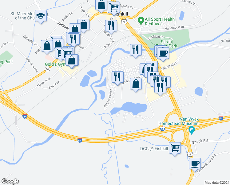 map of restaurants, bars, coffee shops, grocery stores, and more near 843 Regency Drive in Fishkill