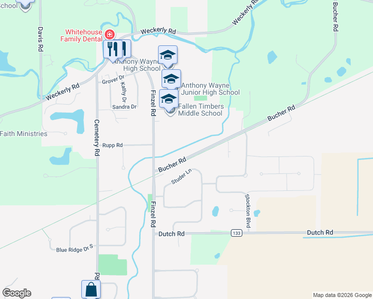 map of restaurants, bars, coffee shops, grocery stores, and more near 9854 Bucher Rd in Whitehouse