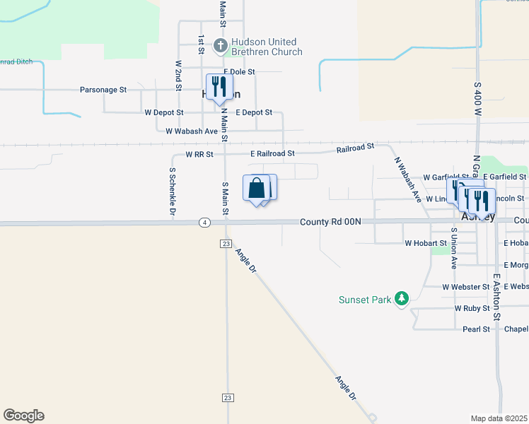 map of restaurants, bars, coffee shops, grocery stores, and more near 109 Indiana 4 in Hudson