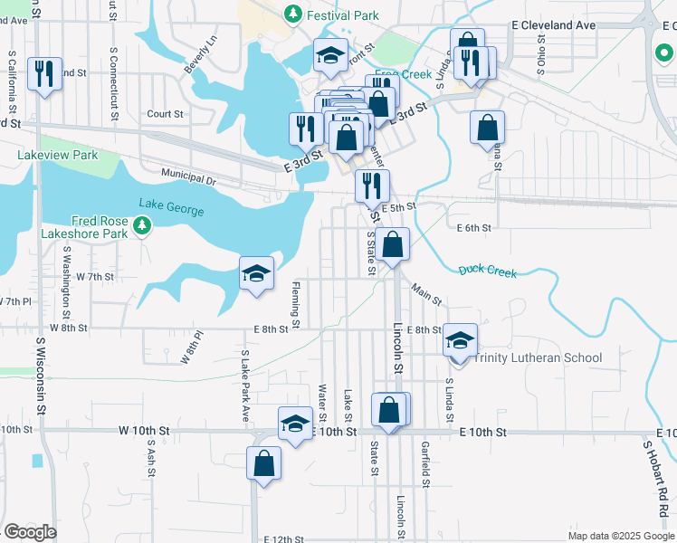 map of restaurants, bars, coffee shops, grocery stores, and more near 680 Lake St in Hobart