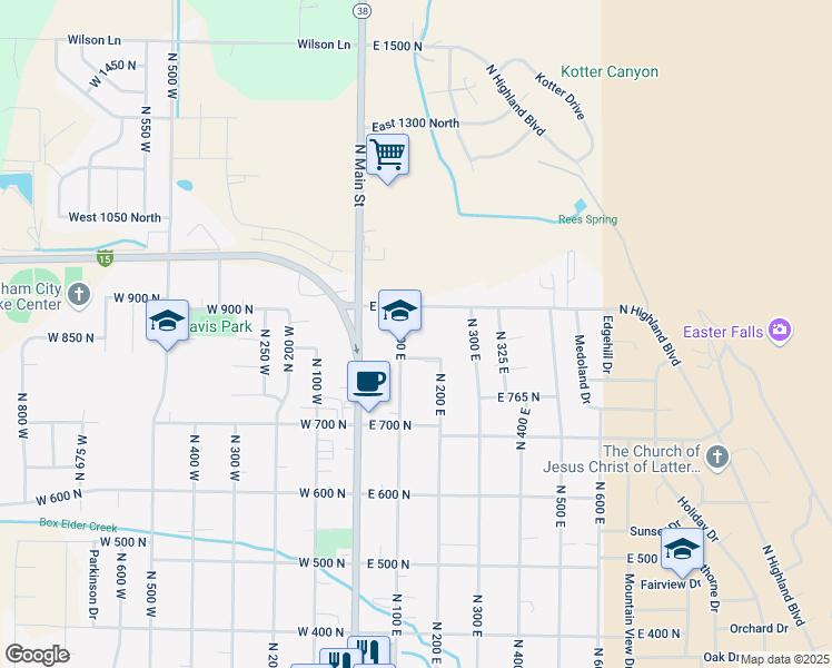 map of restaurants, bars, coffee shops, grocery stores, and more near 820 North 100 East in Brigham City