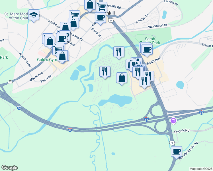map of restaurants, bars, coffee shops, grocery stores, and more near 843 Regency Drive in Fishkill