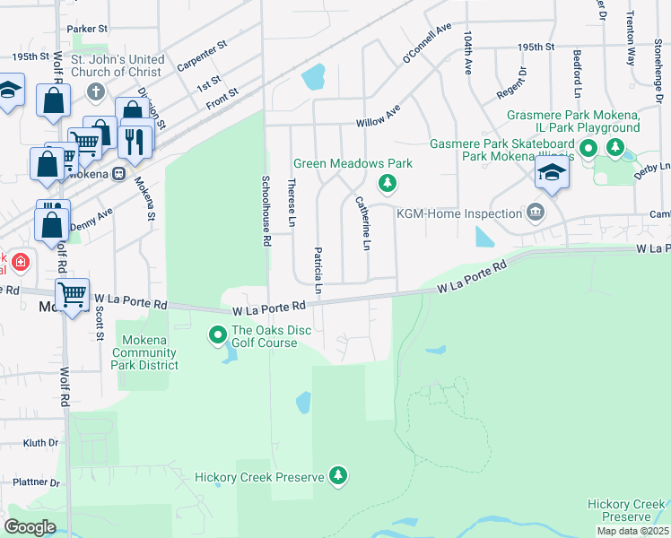 map of restaurants, bars, coffee shops, grocery stores, and more near 19938 Scarth Lane in Mokena