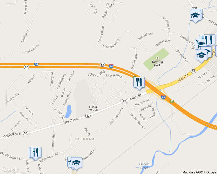 map of restaurants, bars, coffee shops, grocery stores, and more near 6(G Millholland Drive in Fishkill