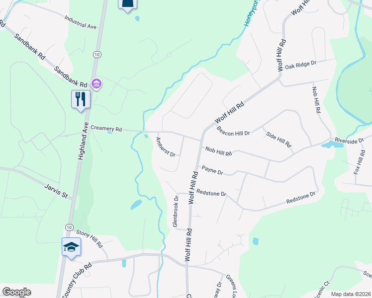 map of restaurants, bars, coffee shops, grocery stores, and more near 1086 Amherst Place in Cheshire