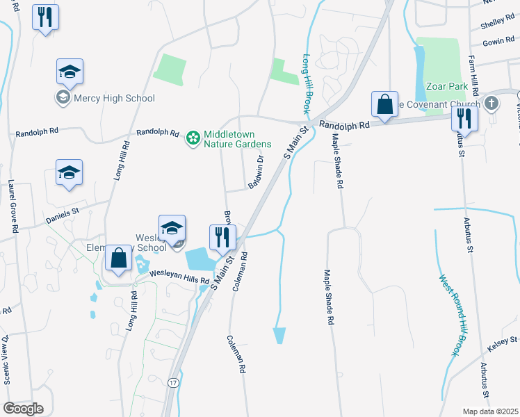 map of restaurants, bars, coffee shops, grocery stores, and more near in Middletown