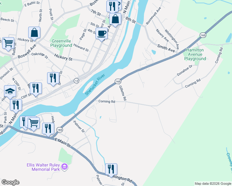 map of restaurants, bars, coffee shops, grocery stores, and more near 68 Corning Road in Norwich