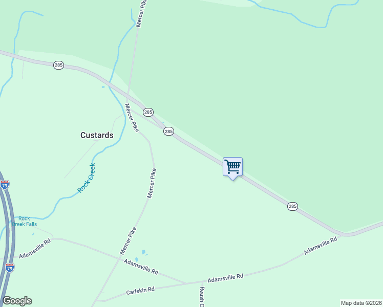 map of restaurants, bars, coffee shops, grocery stores, and more near 18969 Pennsylvania 285 in Cochranton