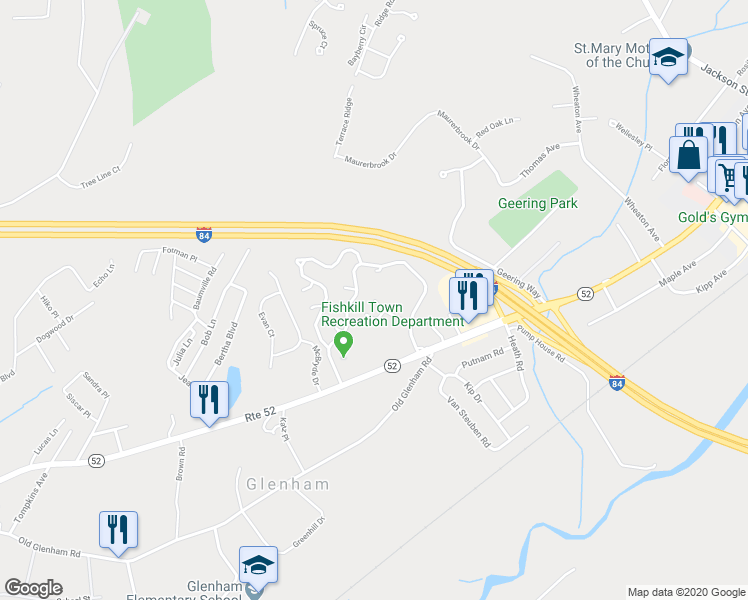 map of restaurants, bars, coffee shops, grocery stores, and more near 11 Millholland Drive in Fishkill