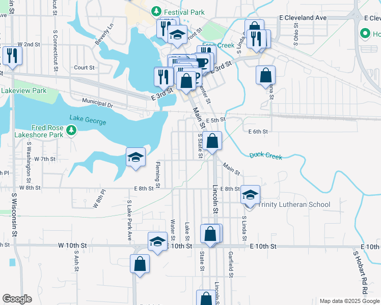 map of restaurants, bars, coffee shops, grocery stores, and more near 680 Lake Street in Hobart