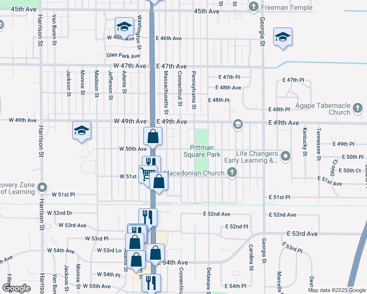 map of restaurants, bars, coffee shops, grocery stores, and more near 200 East 50th Avenue in Gary