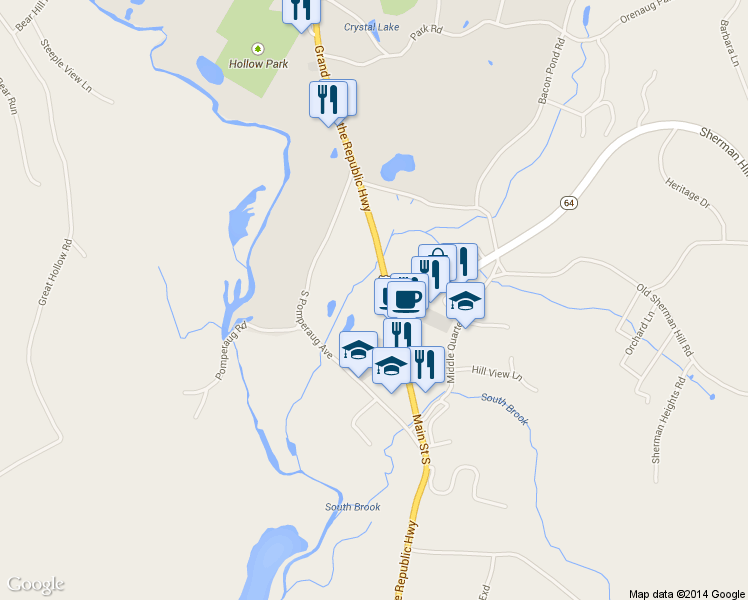 map of restaurants, bars, coffee shops, grocery stores, and more near 692 Grand Army of the Republic Highway in Woodbury