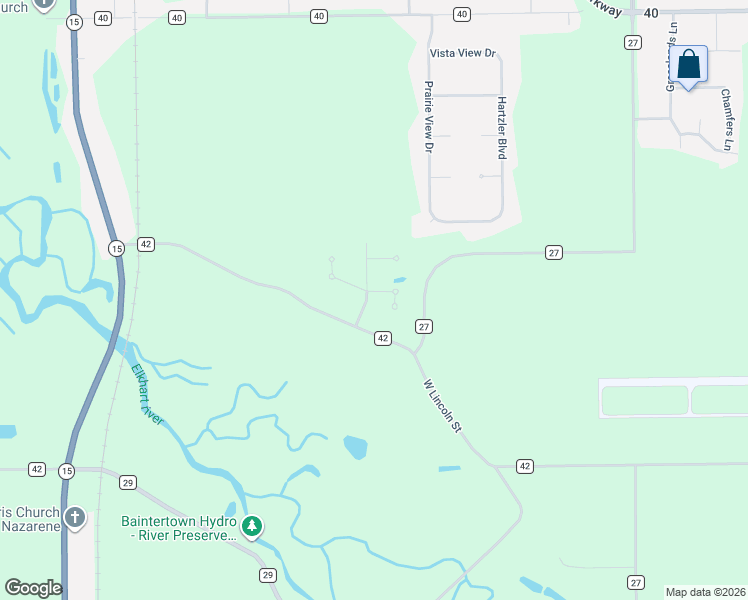 map of restaurants, bars, coffee shops, grocery stores, and more near 66645 De Kalb Lane in Goshen
